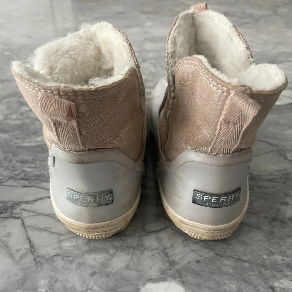 Sperry Kid's Metallic Water Rain Duck Boots Gray Pink Size 12.5